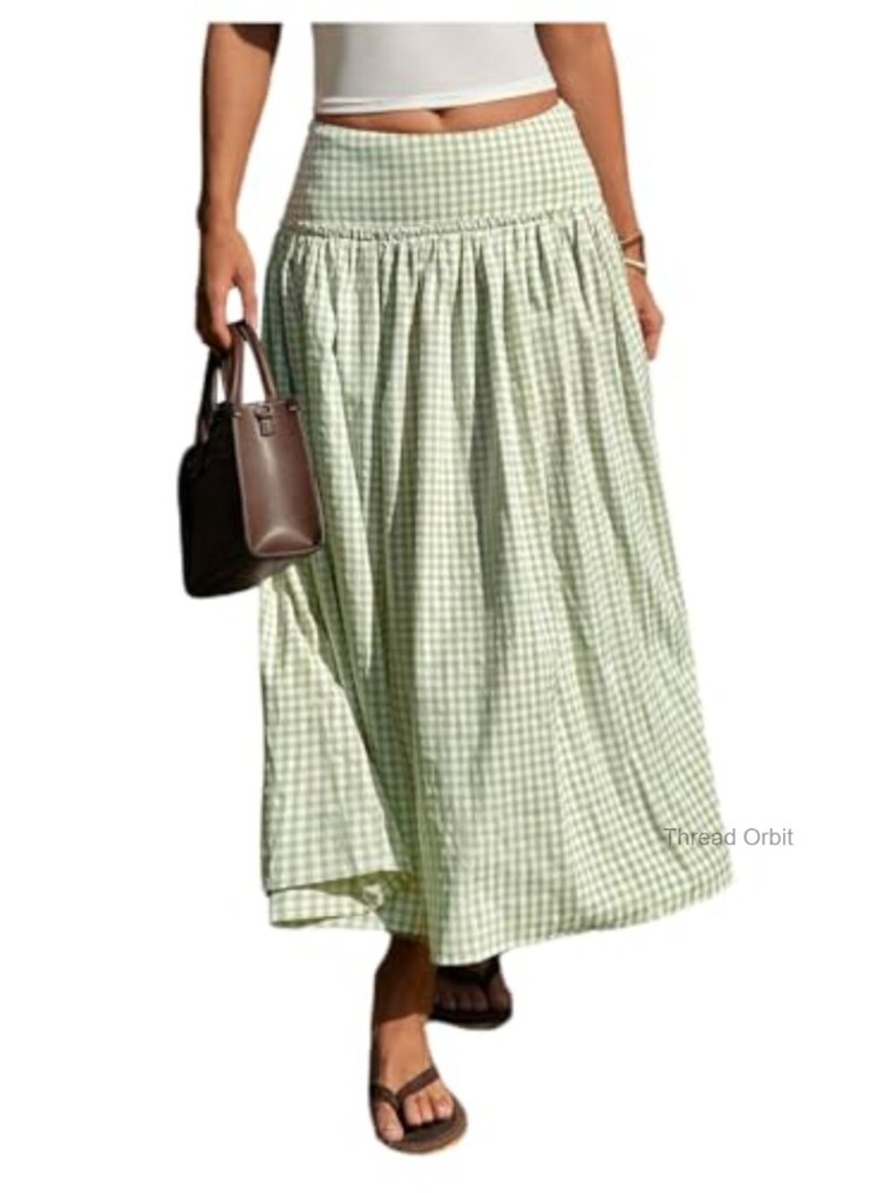 Plaid Gingham Maxi Skirt High Waist Flowy Long Skirts